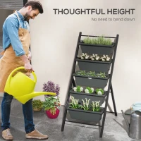 Outsunny 5-Tier Vertical Raised Garden Planter with 5 Container Boxes, Outdoor Plant Stand for Vegetable Flowers, Grey(m-5)