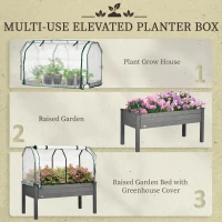 Outsunny Raised Garden Bed with PE Greenhouse Cover Outdoor Planter Box for Herbs and Vegetables, 48 x 22 x 46 inch, Dark Gray(m-6)