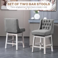 HOMCOM Swivel Bar Stools Set of 2, 27" Counter Height Stools with Linen Upholstery and Button Tufted Design for Kitchen(m-4)
