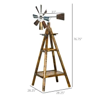 Outsunny Windmill Weather Vane, Wind Vane with Bottom Shelf, Steel Windmill Head, Stained Wood(m-3)
