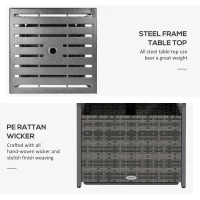 Outsunny Rattan Coffee Wicker Patio Table w/ Umbrella Hole for Backyard Mixed-Grey(m-6)