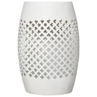 Outsunny 12.5" Steel Patio End Table, Round Hollow Drum Side Table, Accent Table for Indoor and Outdoor, White(m-2)