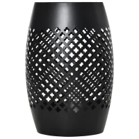 Outsunny 12.5" Steel Patio End Table, Round Hollow Drum Side Table, Accent Table for Indoor and Outdoor, Black(m-2)