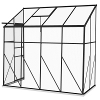 Outsunny 8' x 4' Walk-in Polycarbonate Greenhouse, Lean-to Aluminum Green House with Rain Gutter and Foundation, Black
