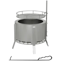 Outsunny 2-in-1 Smokeless Fire Pit BBQ Grill Portable Camping Bonfire Stove with Poker, Stainless Steel, Silver(m-1)