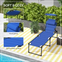 Outsunny Folding Chaise Lounge with Adjustable Sunroof, Outdoor Quick Dry Padded Tanning Chairs with Headrest, Reclining Back Outdoor Lounge Chair, for Beach, Yard, Patio, Blue(m-6)
