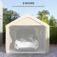 Outsunny 10' x 20' Carport, Heavy Duty Portable Garage, with 4 Mesh Windows and 2 Doors, Tan(m-6)