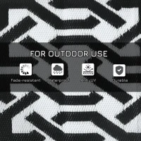Outsunny Reversible Outdoor Rug Carpet RV Camping Rugs with Carry Bag, 9' x 12', Black & White Chain(m-6)