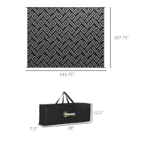 Outsunny Reversible Outdoor Rug Carpet RV Camping Rugs with Carry Bag, 9' x 12', Black & Gray Geometric(m-3)