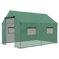Outsunny Walk-in Tunnel Greenhouse UV-resistant Green House with Door and Mesh Windows, 6.6' x 10' x 6.6', Green(m-2)
