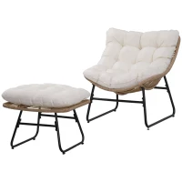 Outsunny Rattan Chair w/ Stool, Cushion, Adjustable Foot Pads, Natural(m-2)