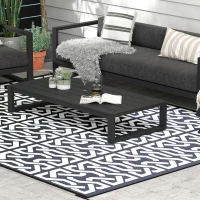 Outsunny Reversible Outdoor Rug Carpet RV Camping Rugs with Carry Bag, 9' x 12', Black & White Chain(m-2)