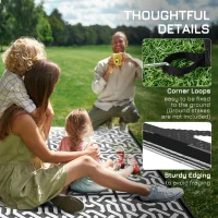 Outsunny Reversible Outdoor Rug Carpet RV Camping Rugs with Carry Bag, 9' x 12', Black & White Chain(m-8)