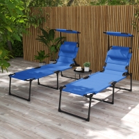 Outsunny Folding Chaise Lounge with Adjustable Sunroof, Outdoor Quick Dry Padded Tanning Chairs with Headrest, Reclining Back Outdoor Lounge Chair, for Beach, Yard, Patio, Blue