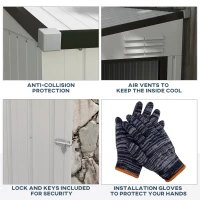 Outsunny 4' x 6' Lean to Garden Storage Shed, Outdoor Metal Tool House with Lockable Door Vents for Backyard Patio Lawn, White(m-8)