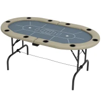 Soozier Foldable Poker Table Blackjack Texas Holdem Poker Game Table with Cup Holders, 70" Oval, Blue(m-1)