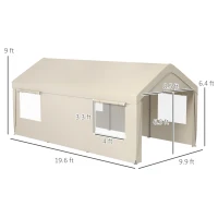 Outsunny 10' x 20' Carport, Heavy Duty Portable Garage, with 4 Mesh Windows and 2 Doors, Tan(m-3)
