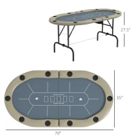 Soozier Foldable Poker Table Blackjack Texas Holdem Poker Game Table with Cup Holders, 70" Oval, Blue(m-3)