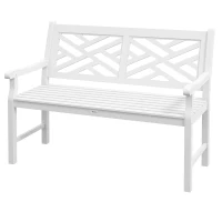 Outsunny Outdoor Garden Bench, Wooden Frame Patio Bench with Geometric Pattern, 43.25 Inch Weatherproof 2-Person Love Seat for Garden, Lawn, Porch, Yard, Work Entryway, White(m-1)