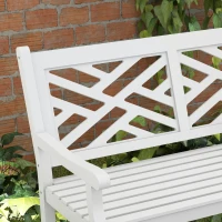 Outsunny Outdoor Garden Bench, Wooden Frame Patio Bench with Geometric Pattern, 43.25 Inch Weatherproof 2-Person Love Seat for Garden, Lawn, Porch, Yard, Work Entryway, White(m-7)