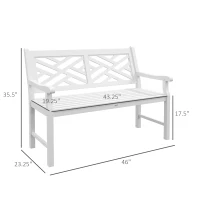 Outsunny Outdoor Garden Bench, Wooden Frame Patio Bench with Geometric Pattern, 43.25 Inch Weatherproof 2-Person Love Seat for Garden, Lawn, Porch, Yard, Work Entryway, White(m-3)