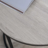 HOMCOM Nesting Coffee Tables Set of 2, Round Coffee Table with Metal Frame, Living Room Tables, Grey Wood Grain(m-9)