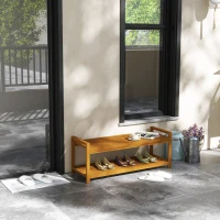 Outsunny Garden Stool with Storage Shelf, Slatted Seat for Indoor Conservatory, Garden, Poolside, Deck, Teak(m-1)
