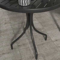 Outsunny 26" Round Patio Table, Outdoor Side Table with Steel Frame and Slat Tabletop for Garden, Balcony, Black(m-10)