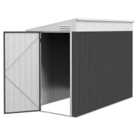 Outsunny 4' x 8' Lean to Garden Storage Shed, Outdoor Metal Tool House with Lockable Door Vents for Backyard Patio Lawn, Gray(m-1)