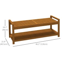 Outsunny Garden Stool with Storage Shelf, Slatted Seat for Indoor Conservatory, Garden, Poolside, Deck, Teak(m-3)