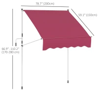 Outsunny 6.6'x5' Manual Retractable Patio Awning Sun Shelter Window Door Deck Canopy, Water Resistant UV Protector, Wine Red(m-3)