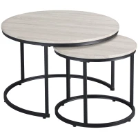 HOMCOM Nesting Coffee Tables Set of 2, Round Coffee Table with Metal Frame, Living Room Tables, Grey Wood Grain(m-2)