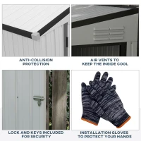 Outsunny 4' x 7.7' Lean to Garden Storage Shed, Outdoor Metal Tool House with Lockable Door Vents for Backyard Patio Lawn, White(m-8)
