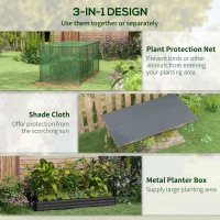 Outsunny Galvanized Steel Planter Box with Crop Cage and Shade Cloth, Raised Garden Bed for Flowers, Vegs and Herbs(m-4)