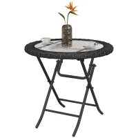 Outsunny Folding Round Tempered Glass Metal Table with Edging, Black(m-2)