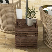 Outsunny 2-in-1 Outdoor Umbrella Base Storage Box, Wooden Patio Coffee Table, Brown(m-8)