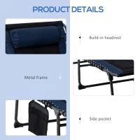 Outsunny Folding Chaise Lounge w/ 5-level Reclining Back, Outdoor Tanning Chair Lounge Chair w/ Padded Seat, Side Pocket, Headrest, Carry Strap, for Beach, Yard, Patio, Blue(m-5)