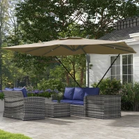 Outsunny 13 FT Cantilever Umbrella, Aluminum Hanging Offset Umbrella with 360°Rotation, Crank, Tilt, Cross Base, Khaki(m-1)