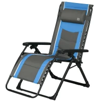 Outsunny Outdoor Zero Gravity Chair with Padded Seat, Folding Reclining Patio Lounge Chair with Recline Back, Cup Holder, Headrest, Footrest, for Poolside, Garden, 330lbs, Blue(m-2)