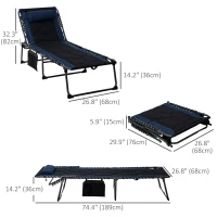 Outsunny Folding Chaise Lounge w/ 5-level Reclining Back, Outdoor Tanning Chair Lounge Chair w/ Padded Seat, Side Pocket, Headrest, Carry Strap, for Beach, Yard, Patio, Blue(m-3)