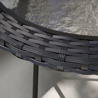 Outsunny Folding Round Tempered Glass Metal Table with Edging, Black(m-9)