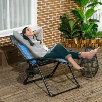 Outsunny Outdoor Zero Gravity Chair with Padded Seat, Folding Reclining Patio Lounge Chair with Recline Back, Cup Holder, Headrest, Footrest, for Poolside, Garden, 330lbs, Blue(m-1)