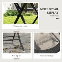 Outsunny Folding Round Tempered Glass Metal Table with Edging, Black(m-7)