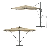 Outsunny 13 FT Cantilever Umbrella, Aluminum Hanging Offset Umbrella with 360°Rotation, Crank, Tilt, Cross Base, Khaki(m-3)