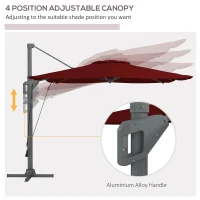 Outsunny 13 FT Cantilever Umbrella, Aluminum Hanging Offset Umbrella with 360°Rotation, Crank, Tilt, Cross Base, Red(m-5)