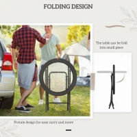 Outsunny Folding Round Tempered Glass Metal Table with Edging, Black(m-5)