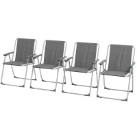 Outsunny 4 Pack Outdoor Folding Chair Set, Portable Camping Chairs with Armrest, Oxford Fabric Seat, Outdoor Chairs, Grey(m-2)