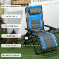 Outsunny Outdoor Zero Gravity Chair with Padded Seat, Folding Reclining Patio Lounge Chair with Recline Back, Cup Holder, Headrest, Footrest, for Poolside, Garden, 330lbs, Blue(m-7)