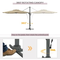 Outsunny 13 FT Cantilever Umbrella, Aluminum Hanging Offset Umbrella with 360°Rotation, Crank, Tilt, Cross Base, Khaki(m-6)