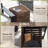 Outsunny 2-in-1 Outdoor Umbrella Base Storage Box, Wooden Patio Coffee Table, Brown(m-4)
